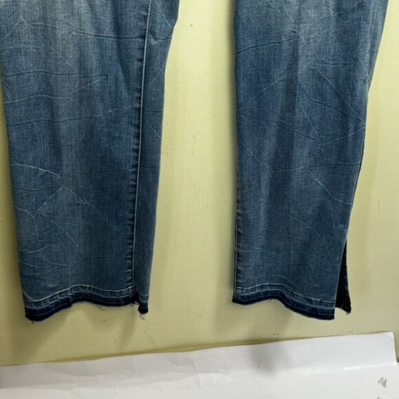 Tractr NEW High Waist Flare Side Slits Stretch Straight Raw Blue Zip Fly Retro 8 - Picture 6 of 16